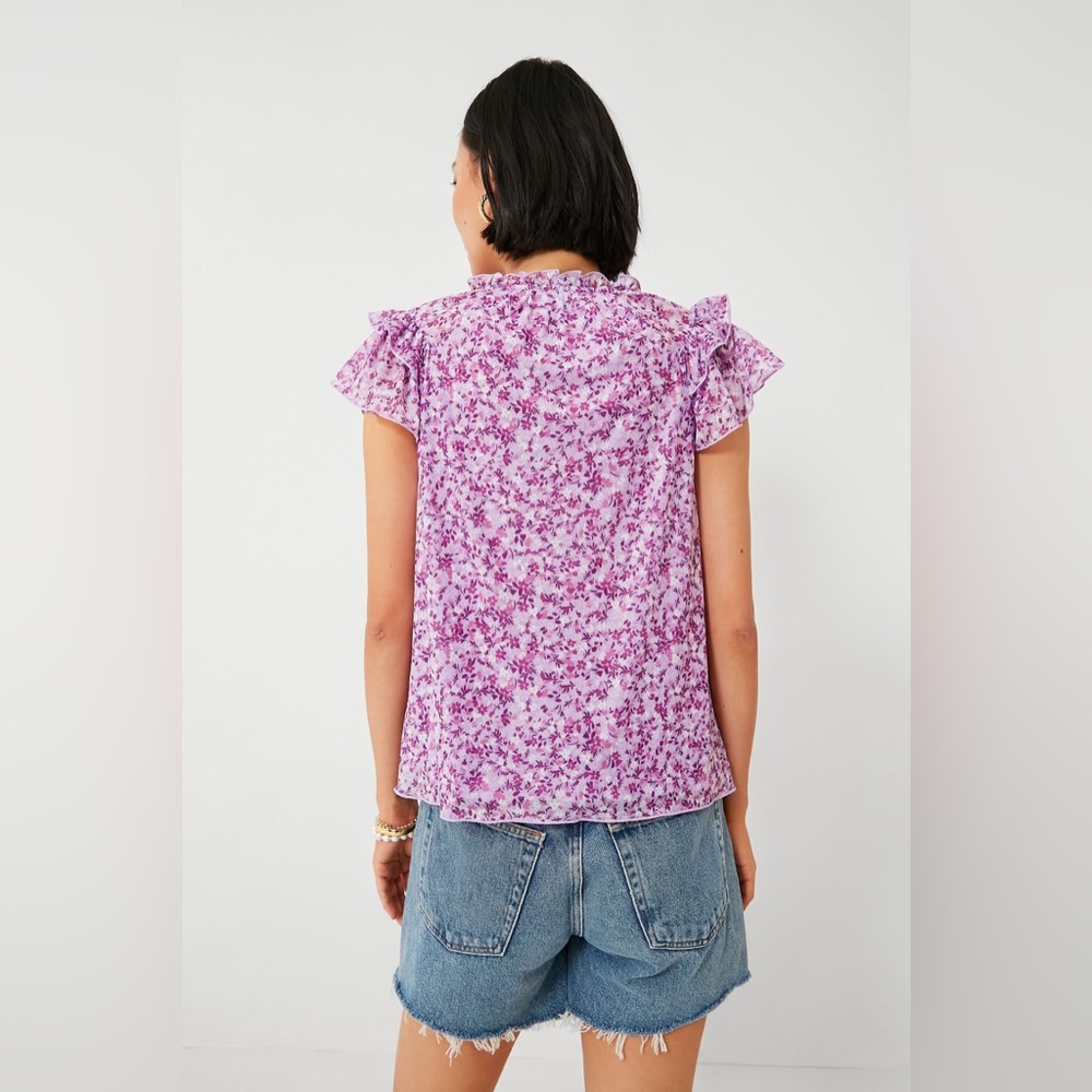 Draper James Floral Ruffle Purple Top Size Large - Picture 5 of 9
